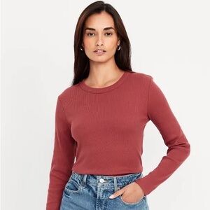 ❤️‍🔥BOGO FREE Old Navy Red Waffle Ribbed Scoop Neck Long Sleeve Top Medium